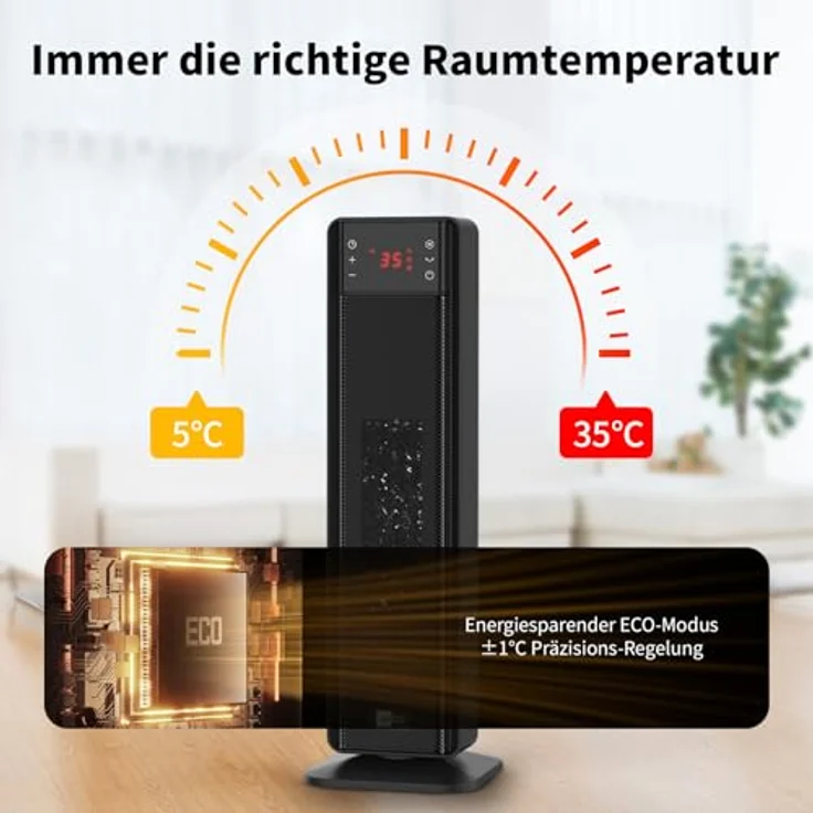 aeco EcoHeat Boost 58cm, Heizlüfter mit Fernbedienung, 2000W PTC-Keramik, 75° Oszillation, 4 Betriebsmodi, Überhitzungs- und Kippschutz – Bild 4