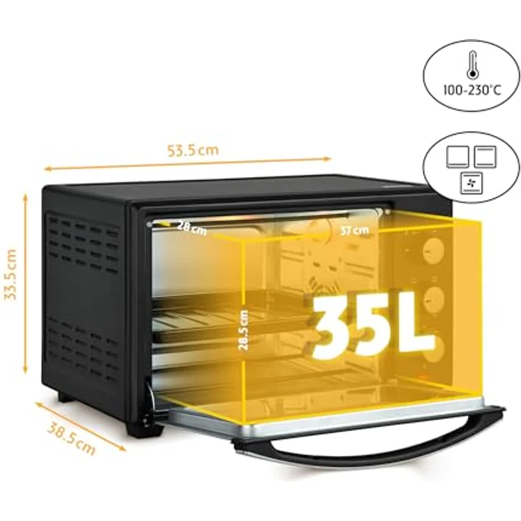 First FA-5044-1 Minibackofen, Standgerät, Garraum 35 l, Leistung 1600 W, schwarz – Bild 2