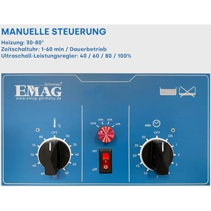Emag Emmi-40HC Plus Ultraschallreiniger, 240W, 4.5l mit Heizung und Edelstahl-Schwingwanne – Bild 2