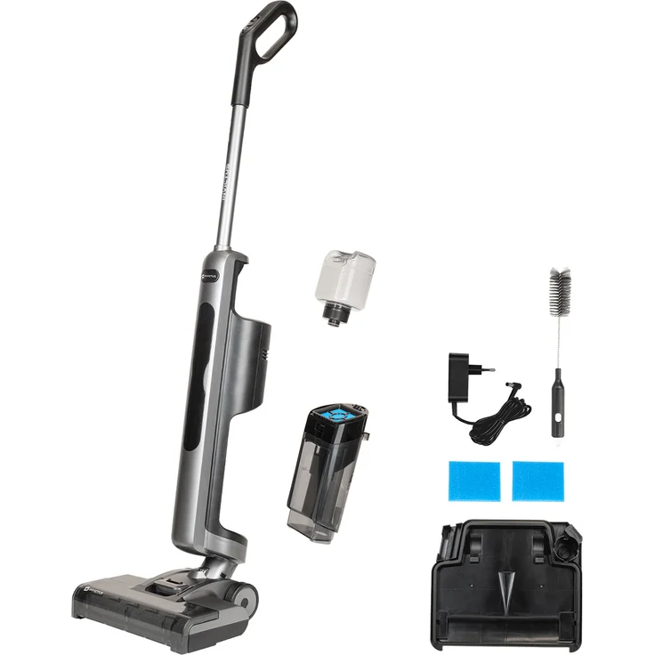 Genius Nass Trockensauger Akku Invictus WD5 14 tlg., Saugwischer mit Selbstreinigung Funktion und 2 Nass Modus, Kabelloser Hartbodenreiniger, Weiß