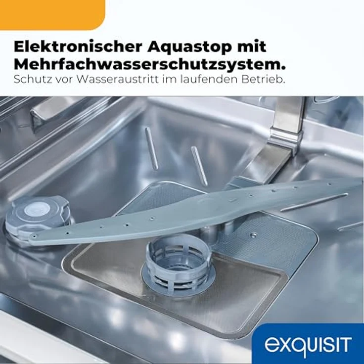 Exquisit GSP9616-450B, Stand-/Unterbau-Geschirrspüler mit 16 Maßgedecken, Energieklasse B, 45 dB, 8 Programme, Besteckschublade, Halbe Beladung, inox – Bild 7