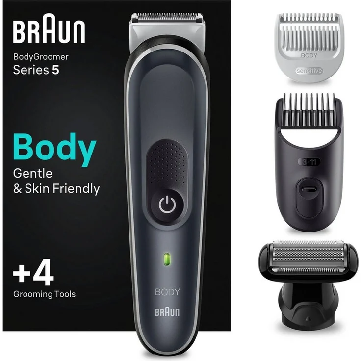 Braun Haarschneider Bodygroomer 5370, Wasserdicht, 100 Min. Laufzeit, Körperrasierer in Schwarz