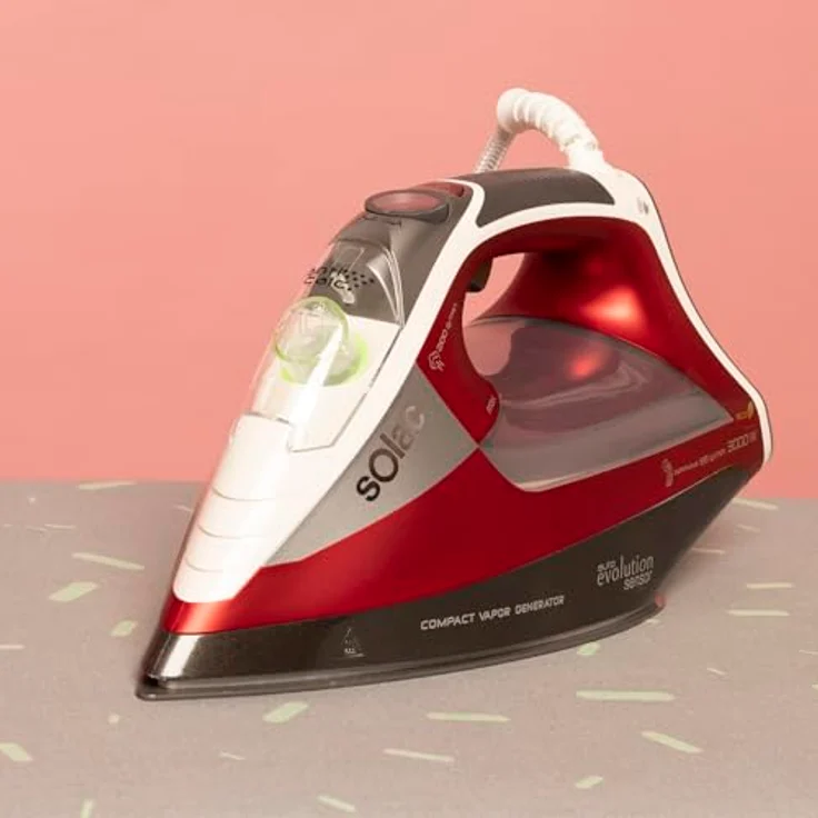 Solac CVG9611 Dampfbügeleisen, 3000 W, 200 g/min Dampfstoss, Schwarz-Rot-Weiss, mit Antihaft-Bügelsohle und Kalkschutzsystem – Bild 6