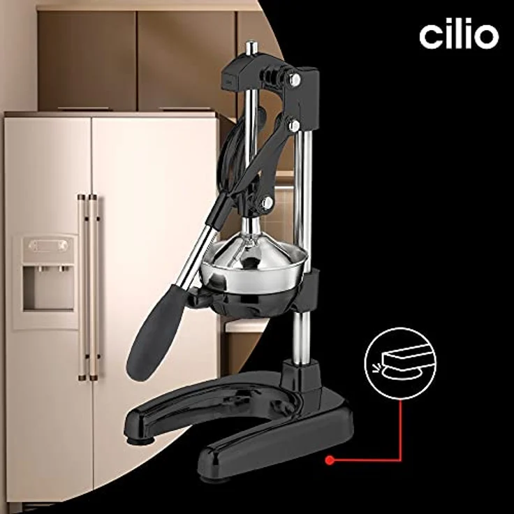 Cilio AMALFI Saftpresse Manuell | rostfreier Edelstahl | Schwarz | Zitruspresse Handpresse für 25% mehr Saft | geringer Kraftaufwand | Profi Fruchtpresse | 20 × 23,5 × 44 cm – Bild 5