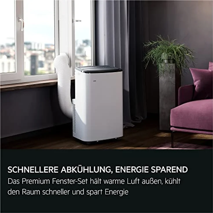 AEG Comfort 6000 AXP26U559HW, mobiles Klimagerät mit Kühlen/Heizen/Ventilator/Entfeuchtungsfunktion, 30-40 m², LED Display, Touch-Bedienung, App-Steuerung, weiß/schwarz – Bild 5