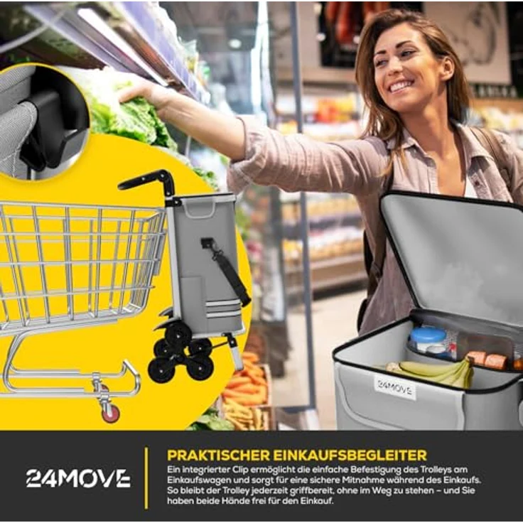 24MOVE® Einkaufstrolley Alegre, klappbar mit 55L Kühlfach, faltbarer 3in1 Trolley - Sackkarre und Tasche, grau, bis 30kg belastbar – Bild 3