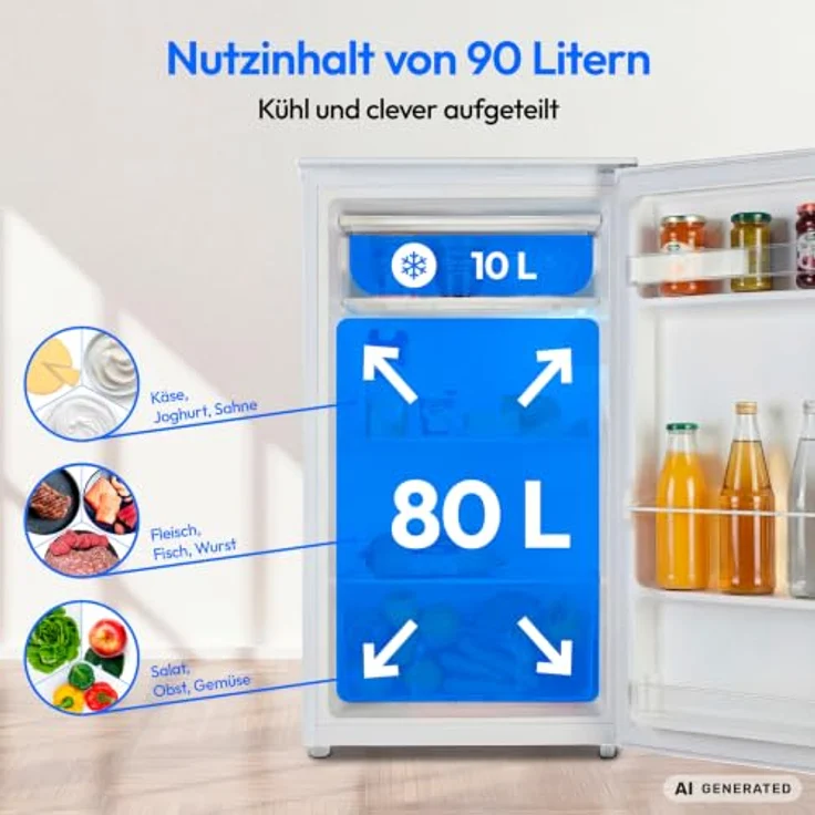 MEDION Kühlschrank MD370033, 90 Liter mit Gefrierfach, Energieeffizienzklasse E, weiß – Bild 3