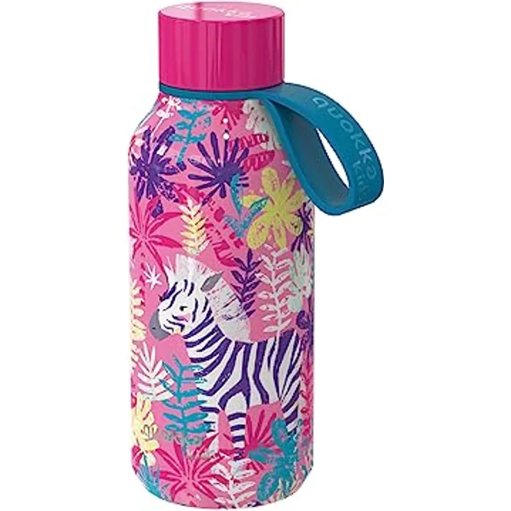 Quokka KIDS SOLID ZEBRAS, Thermoflasche mit Edelstahl-Aufhänger, doppelwandige Vakuumisolierung, 330 ml