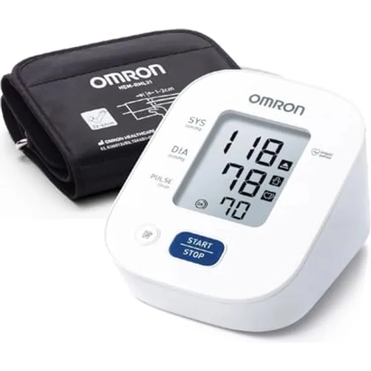 Omron M2+ HEM-7146-E, Oberarm-Blutdruckmessgerät mit IntelliSense-Technologie, 30 Speicherplätze und weicher Manschette (22-42 cm)