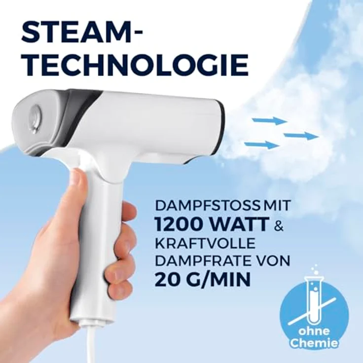 CLEANmaxx 2in1-Dampfbürste, effiziente Steam-Funktion mit 1200 Watt, kurzer Vorheizzeit und 130-ml-Wassertank – Bild 4