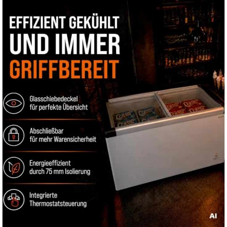GASTROHERO Tiefkühltruhe 450, 355 Liter mit Glasschiebedeckel, 4 Rollen, abschließbar, -18 °C bis -22 °C – Bild 3