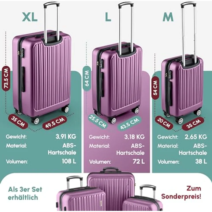 Easy Move ABS Hartschalenkoffer ERGONOMISCH & SICHER - Lila, Set – Bild 5