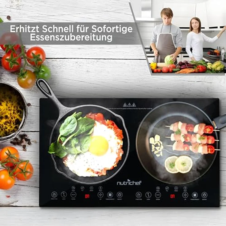 NutriChef Induktionskochfeld 2 Platten, 60x36 cm Ceranfeld mit Timer, Touchsteuerung, Kindersicherung, 1800W, mobil und platzsparend – Bild 5