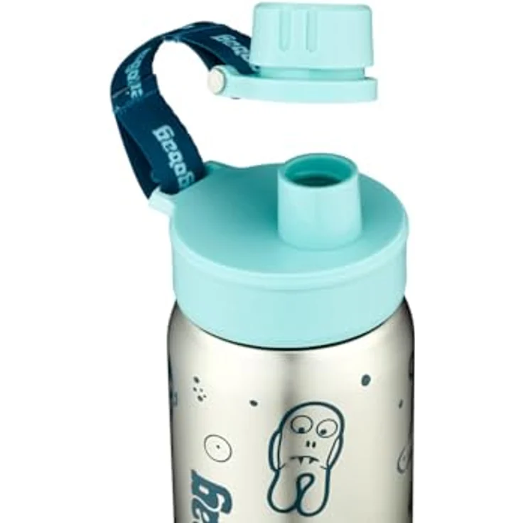 ergobag Trinkflasche aus Edelstahl, auslaufsichere 0,5 l Flasche mit Namensschild, Petrol – Bild 9