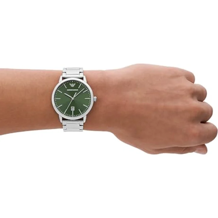 Emporio Armani Herrenuhr 3-Zeiger-Werk Datum Edelstahl, AR11575, grünes Zifferblatt – Bild 2