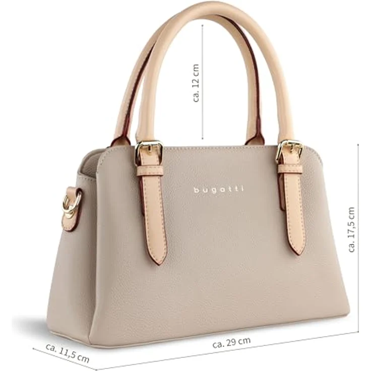 Bugatti Handtasche ELLA, Beige, dreigeteiltes Hauptfach, abnehmbarer Schultergurt, 1 Innensteckfach, 1 Reißverschlussfach – Bild 2