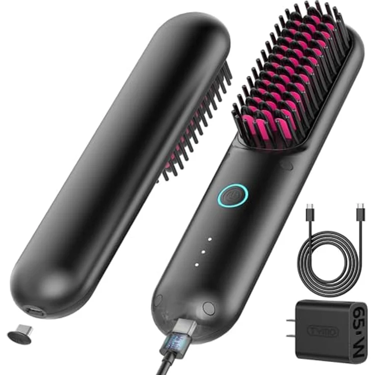 TYMO Porta Glättbürste Kabellose PRO, Negativ-Ionen-Haarglätter Stylingbürste, USB-Aufladefunktion – Bild 1
