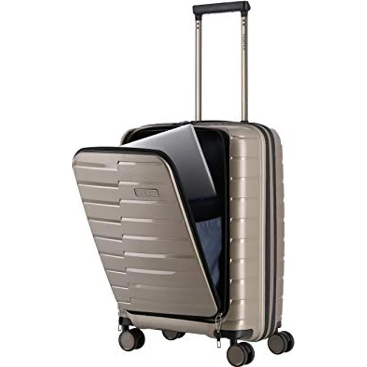 travelite 4-Rad Handgepäck Koffer mit Vortasche erfüllt IATA-Bordgepäckmaß, Gepäck Serie AIR BASE: Funktionaler Hartschalen Trolley im coolen Look, 075346-40, 55 cm, 43 Liter, champagner (beige) – Bild 5