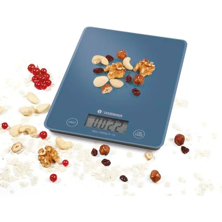 ZASSENHAUS Küchenwaage digital BALANCE, max. 5kg in 1g Schritten, TARE-Funktion, inklusive 2 Batterien, 16,5 × 21,5 × 2 cm, Deep sea – Bild 2