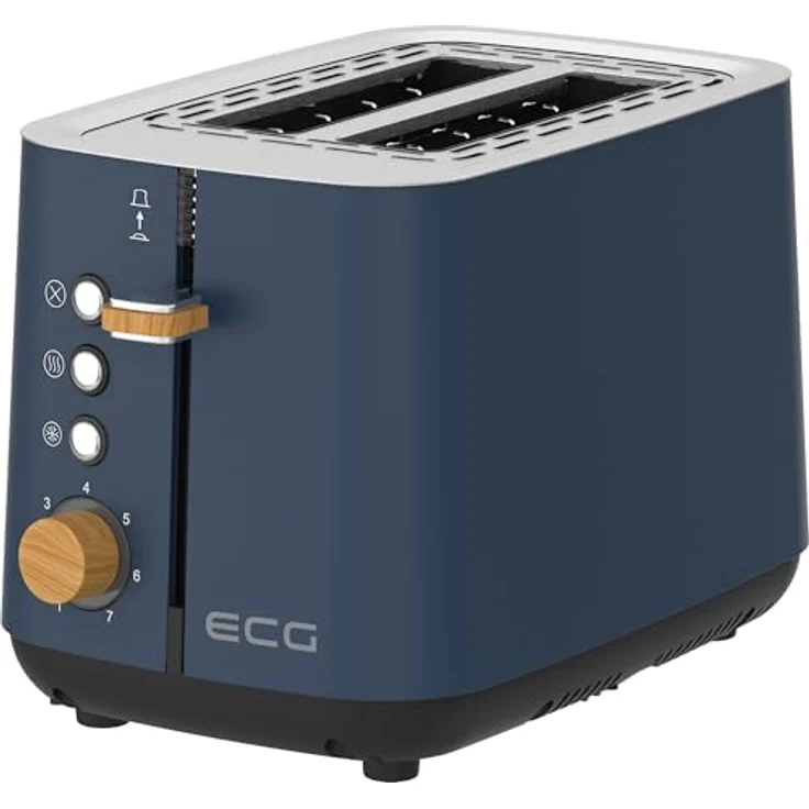ECG ST 2768 Timber Petrol, Toaster mit 2 Fächern, 7 Intensitätsstufen, Auftau- und Warmhaltefunktion, petrolfarbenes Edelstahl-Design mit Holzelementen – Bild 2