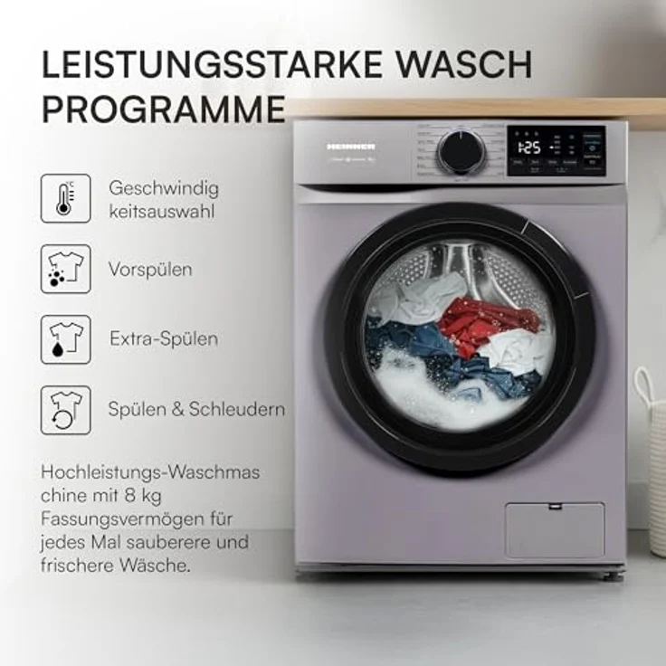 Heinner HWM-M914IVNSA, Schlanke Waschmaschine 9 kg, 1400 U/min, mit LED Display, Silber – Bild 6
