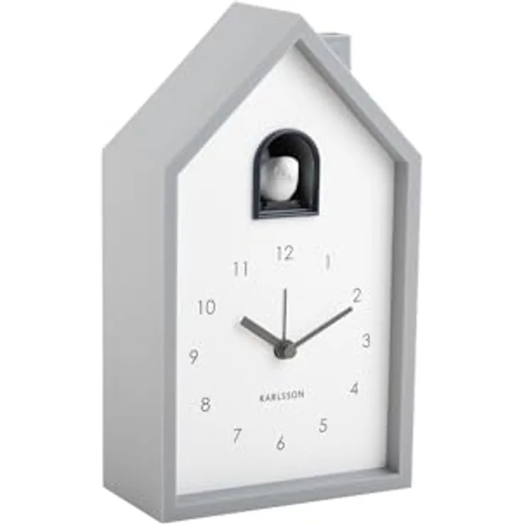 Karlsson Wecker Modern Cuckoo, grau, analoge Zeitanzeige, kompakte Größe für Nachttisch oder Schreibtisch, 12x6x20cm, Thermoplast