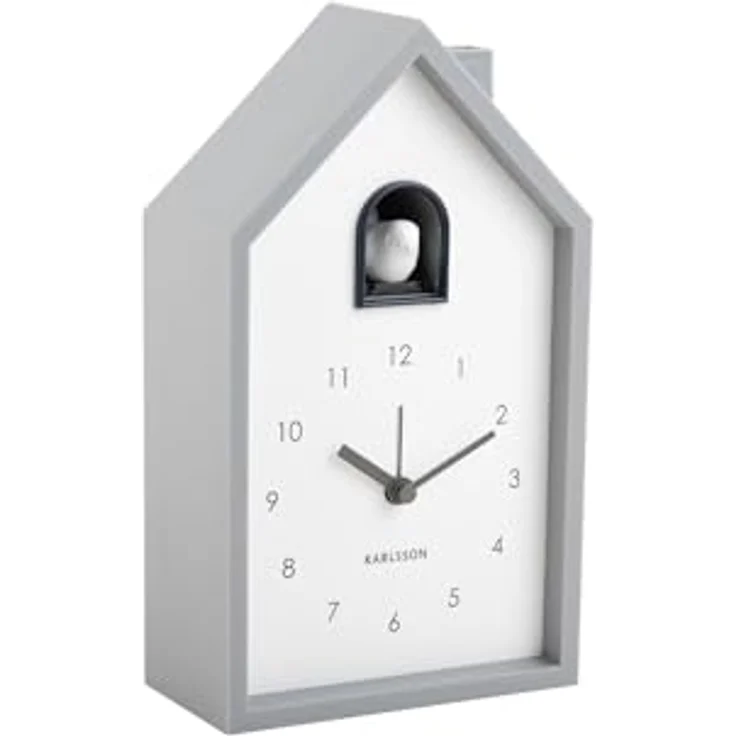Karlsson Wecker Modern Cuckoo, grau, analoge Zeitanzeige, kompakte Größe für Nachttisch oder Schreibtisch, 12x6x20cm, Thermoplast – Bild 1