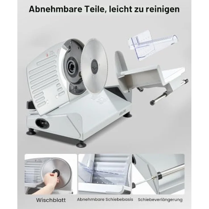 VEVOR Fleischschneidemaschine SL520, Elektrische Aufschnittmaschine mit 190-mm-SUS420-Klinge, 200 W Leistung, grau, 0–15 mm Schnittdicke – Bild 5