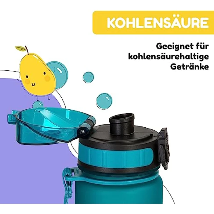 schmatzfatz Kinder Trinkflasche 400ml, Sport für Schule Kindergarten, 1-Klick Verschluss, Geschmacksneutrale Wasserflasche, Auslaufsicher mit Fruchteinsatz, BPA-Frei - Preisvergleich – Bild 4