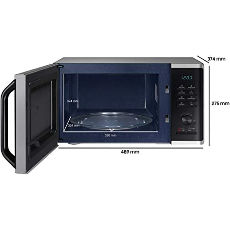 Samsung MW3500K MS2AK3515AS-EG Mikrowelle, Standgerät, 800 Watt, 23 Liter Garraum, 48,9 cm Breite, Kratzfester Keramik-Inneraum, QuickDefrost Auftauprogramme, silber, E-Commerce Verpackung – Bild 2