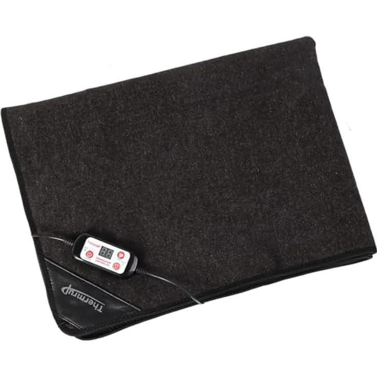 Thermrup Ferninfrarot Heizkissen Wärmeunterbett DC 12V, 60x80cm mit Gummi-Flächenheizelement, 5 Heizstufe und 1-9 Stunden Zeiteinstellung Schwarz