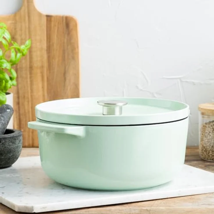 KitchenAid Cast Iron 26cm/5,2L Kasserolle mit Deckel, PFAS-freie Emaille Innenseite,Induktion,Ergonomischer Griff,Ofenfest bis 260°C,Pistachio – Bild 2