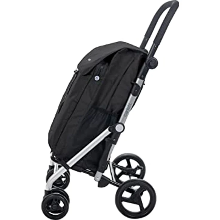 Carlett Einkaufstrolley mit 4 Rädern | Lett470 CLASSIC family | Zusammenklappbarer Einkaufswagen mit großer Tasche 32kg, 64L Einkaufstasche, 10,5L Thermotasche und Rückfach, Schwarz – Bild 3