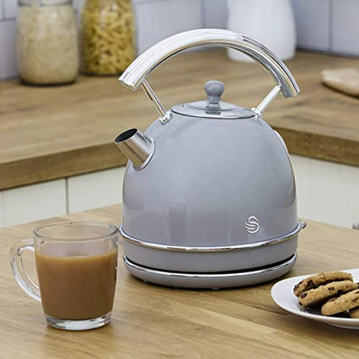 Swan Retro SK14630GRN Elektrischer Wasserkocher 1,8 Liter, Vintage Design, Abschaltautomatik, Kabellos, BPA-freier Edelstahl, 3000 W, Grau, 1.8 liters – Bild 2