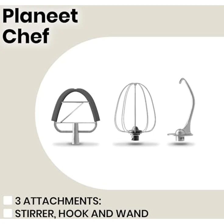 ZEEGMA Planeet Chef Küchenmaschine, Knetmaschine 1500W, Multifunktionaler Roboter, Teigmaschine, Rührmaschine mit 6,5 L Edelstahl Schüssel, 6 Geschwindigkeiten, Teigknetmaschine inkl 3-Teiligem – Bild 4