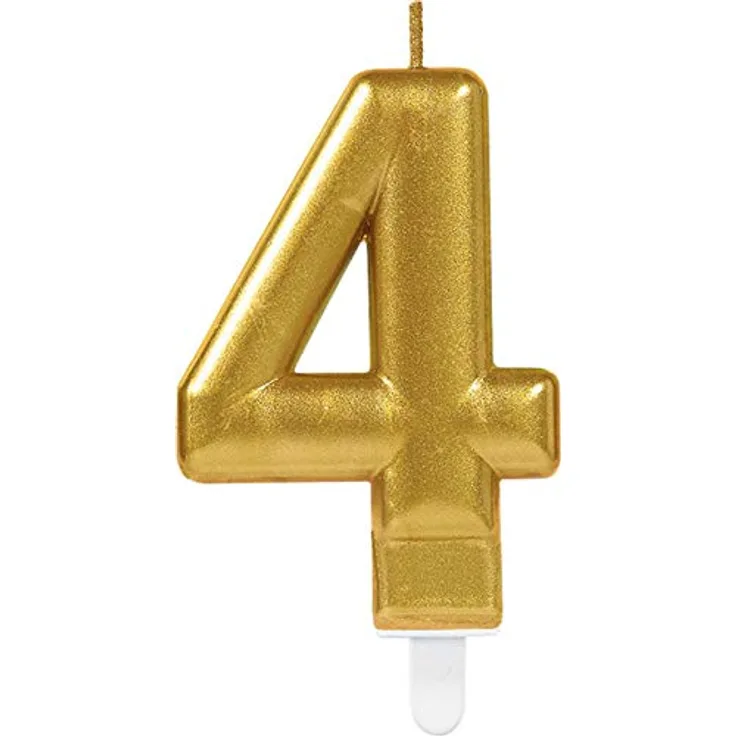 Amscan 9901776 - Zahlenkerze 4, Höhe 9,3 cm, Gold, Kuchenkerze, Geburtstag