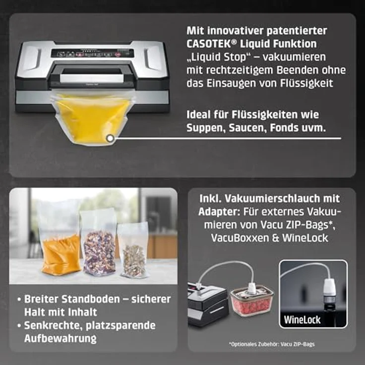 Caso Vakuumierer VRH 800 advanced Pro, mit CASOTEK® Liquid Funktion, Edelstahlgehäuse, 130W, 30 cm Schweißnaht, inklusive 2 VacuBoxxen und umfangreichem Zubehör – Bild 9