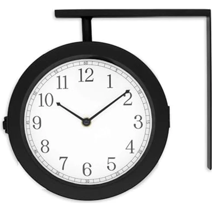 K&L Wall Art schwarz weiß Bahnhofsuhr Vintage Wanduhr ohne Tickgeräusche doppelseitige Metalluhr Quarzuhr (Steampunk Optik, 28 cm) – Bild 4
