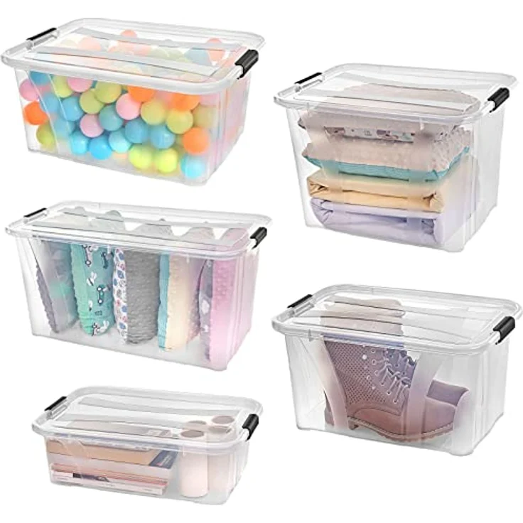 astor24 PREMIUM 3er XXL Set Aufbewahrungsbox transparent Organizer mit Deckel stapelbar. Ideal für Büro, Kinderzimmer, Küche & Werkstatt (3er Set 7 Liter) - Preisvergleich – Bild 4