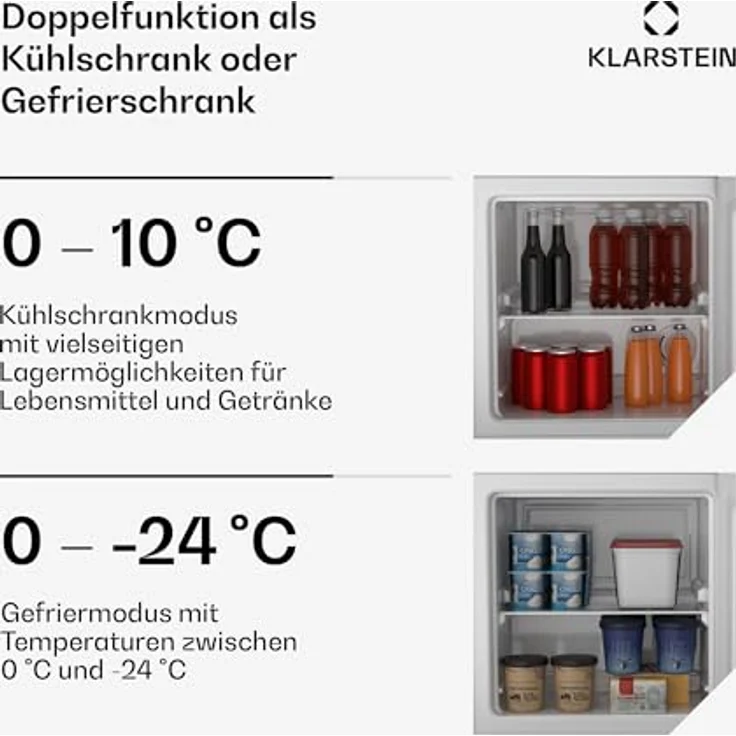 Klarstein Irene Retro Mini-Gefrierschrank, 31L, Flexibler Temperaturbereich -24 °C bis 10 °C, Energieeffizienz C, Leise 38 dB, Kompaktes Design, Blau – Bild 2