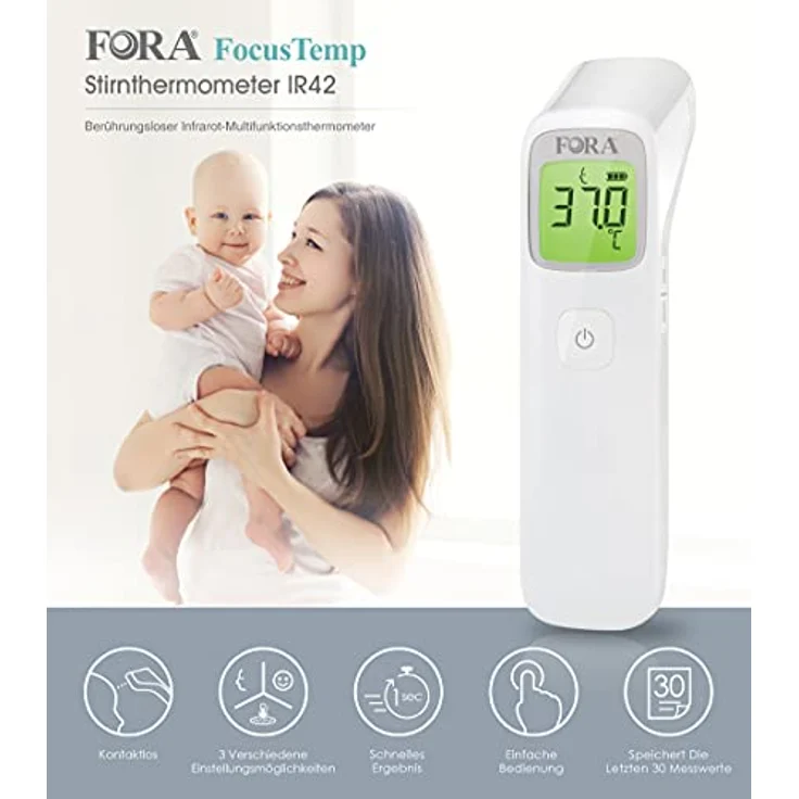 FORA IR42, Infrarot-Stirnthermometer, fieberthermometer, kontaktlos, Multifunktional, Geeignet für Babys und Erwachsene, Sofortige und exakte Messung. – Bild 2