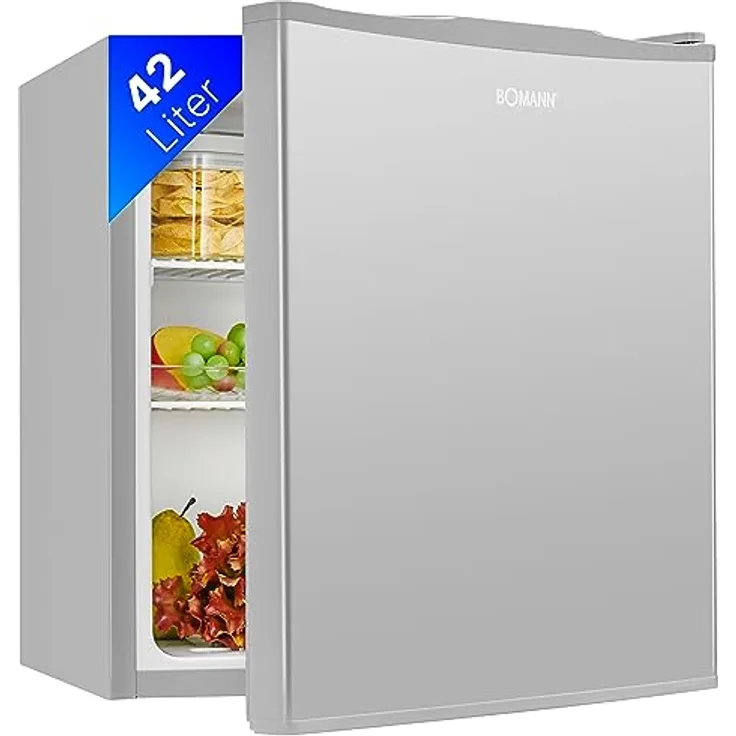 Bomann Mini Kühlschrank 42 Liter inox | Leiser Getränkekühlschrank für Büro, Camping und Gaming