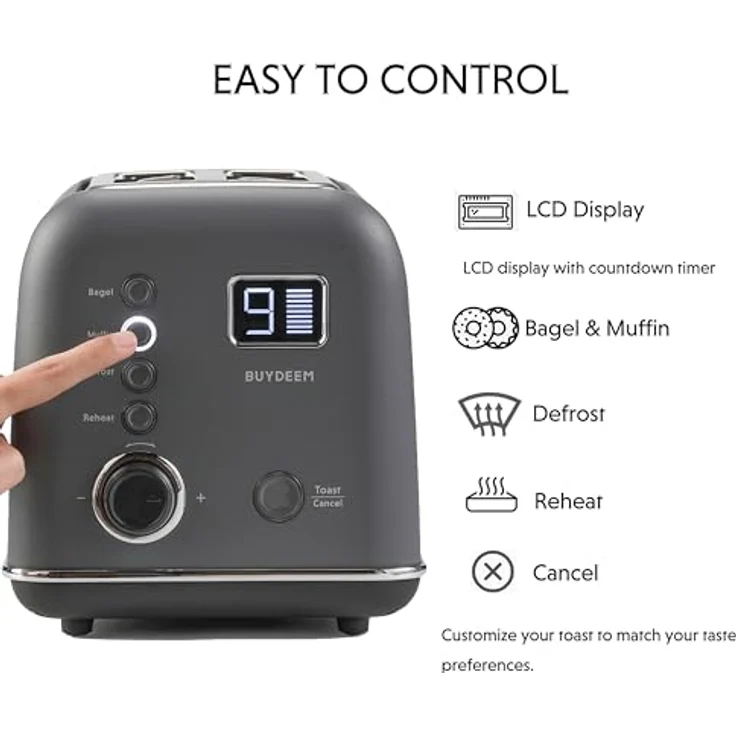 Buydeem DT730E 2 Slice Toaster, Ink Grey, mit motorisierter Auto-Lift-Funktion und neun automatischen Programmen – Bild 4