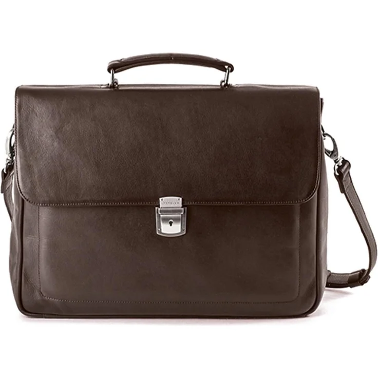 Harolds Campo Briefcase Lock, Unisex Businesstasche aus 100% Rindsleder, dunkelbraun, mit abnehmbarem Schulterriemen und abschließbarem Schnappverschluss.