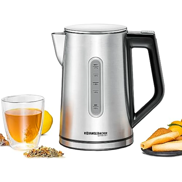 ROMMELSBACHER Wasserkocher WK 3000 - Füllmenge 1,7 Liter, 1-Tasten-Steuerung, Stellstart-Funktion, Temperaturwahl von 45-100 °C, geschlossener Kannenboden, Kochstoppautomatik, 3000 Watt – Bild 1