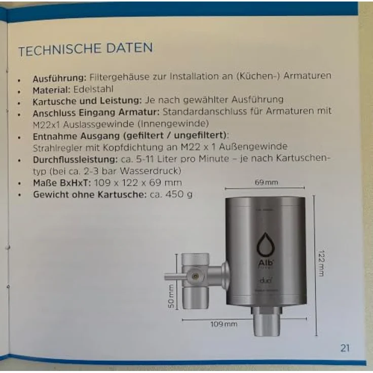 Alb Filter Duo Nano Wasserhahnfilter, Edelstahl Schwarz, Keimsperre mit 99,999% Bakterienfiltration und Vorfilter – Bild 2
