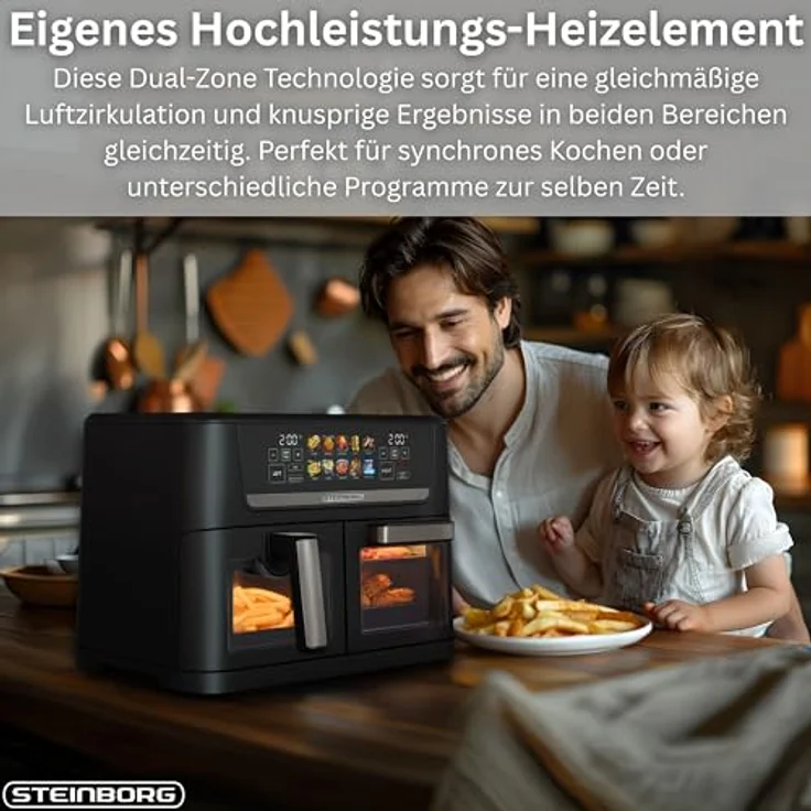 Steinborg® XXL Heißluftfritteuse Dual Zone 14L (8L + 6L), 1700W, 2 Kammern, Digital Display, 10 Programme, 60–200°C, ohne Öl frittieren, spülmaschinenfester Korb – Bild 5