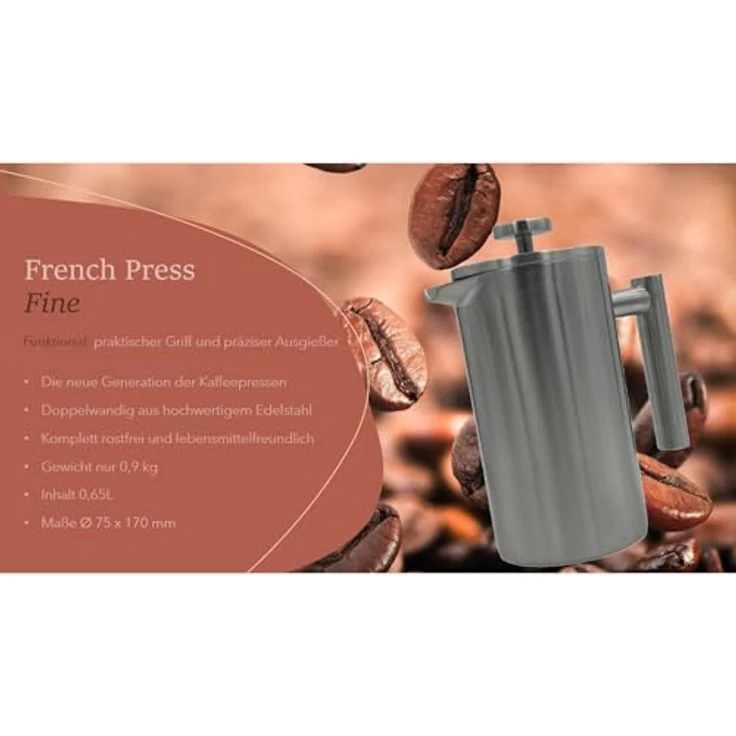 MediMuc Thermo French Press Fine 0,7L - Genießen Sie länger heißen Kaffee in stilvoller Eleganz - doppelwandig und aus hochwertigem Edelstahl - außen blank – Bild 2