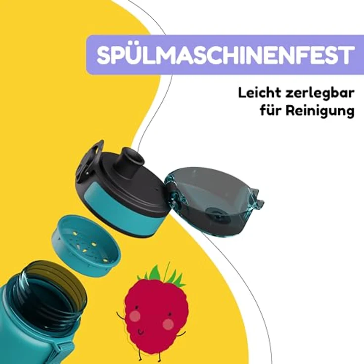 Klarstein Schmatzfatz Trinkflasche, 500 ml Kinderflasche mit auslaufsicherem Verschluss und Fruchtaufsatz für Schule und Outdoor, BPA-frei – Bild 3