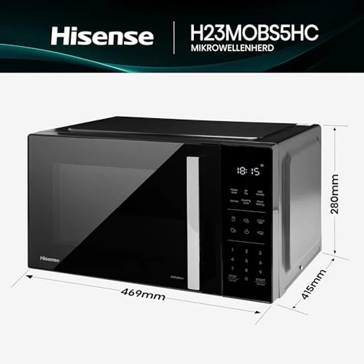 Hisense H23MOBS5HC, Mikrowelle mit Grill und Heißluft, 23 l, 900 W, Schwarz, Touch-Bedienung, 6 Automatikprogramme – Bild 2